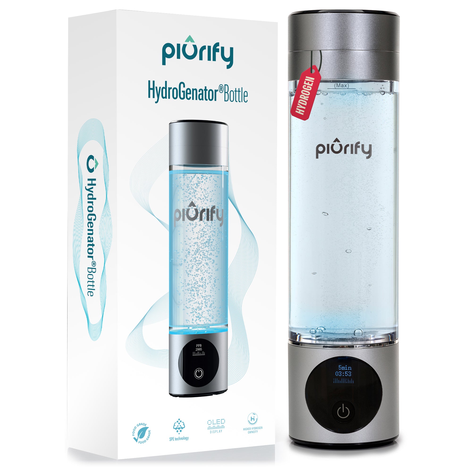 PIURIFY Hydrogenator® Bottle - Silver  – Piurify