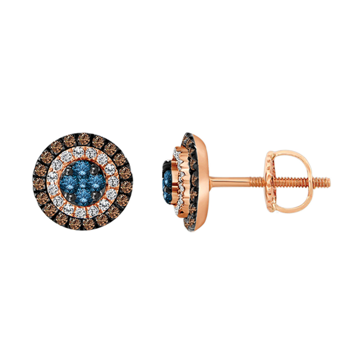 LADIES EARRING 1.00CT DARK BROWN/BLUE/ROUND DIAMOND 14K ROSE GOLD