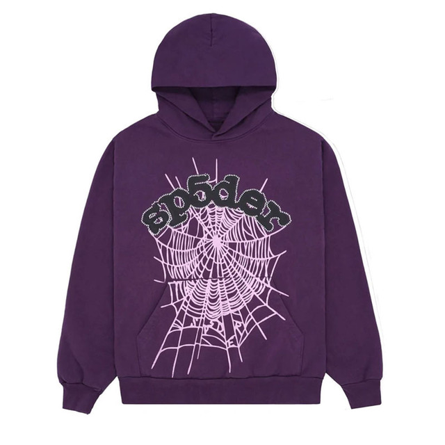 Spider Web Print Gothic Punk Hoodie-Purple - Sp5der